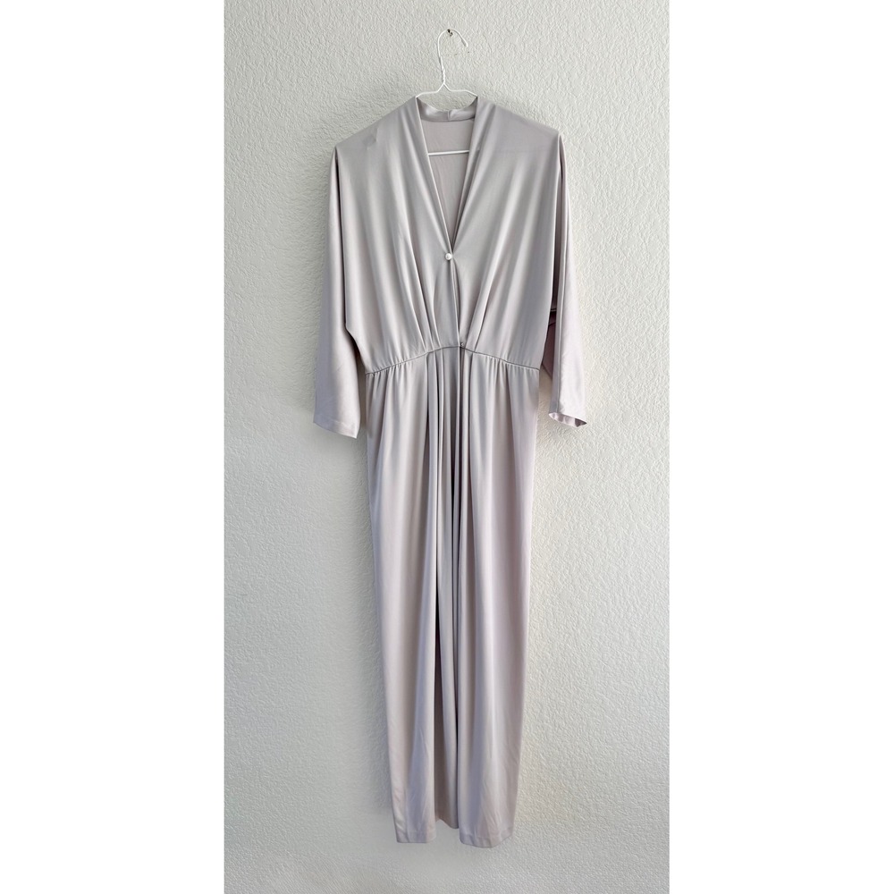 Vintage JCPenney Fashions Maxi Dress Grey V-Neck‎ Minimalist Long Sleeve 18x54